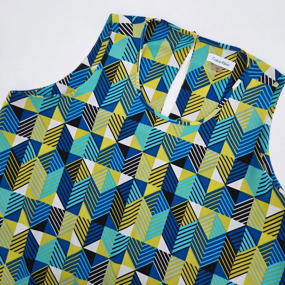 Calvin Klein Women's Sleeveless Geometric Print Knee Length Dress Size 16 - Picture 2 of 7